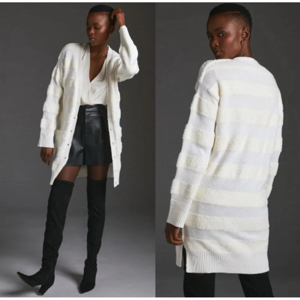 NWT Daily Practice - Anthropologie Cardigan Sweater Small Cream Textured Striped